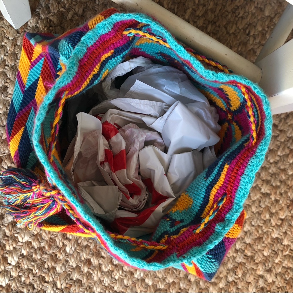 New: Wayuu Mochila Tasseled Cotton Drawstring Bucket Bag - Picture 9 of 12